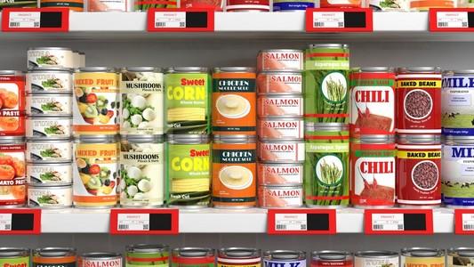 各种 3d 可以的食品产品上超市货架照片